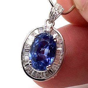 Blue Sapphire 4.20ct Natural Diamonds Solid 18K White Gold Pendant